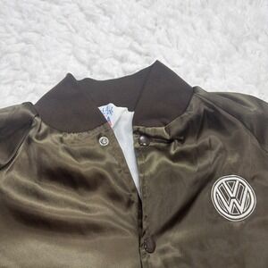Rare!! Vintage Volkswagen VW Satin Bomber Jacket Mens S Dark Olive 80's 90's VTG
